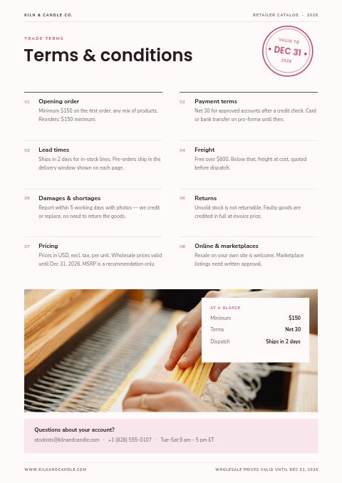 Retailer Catalog — Notes / Terms page