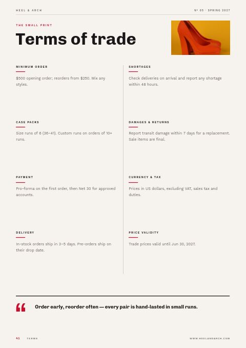 Shoes Catalog — Notes / Terms page