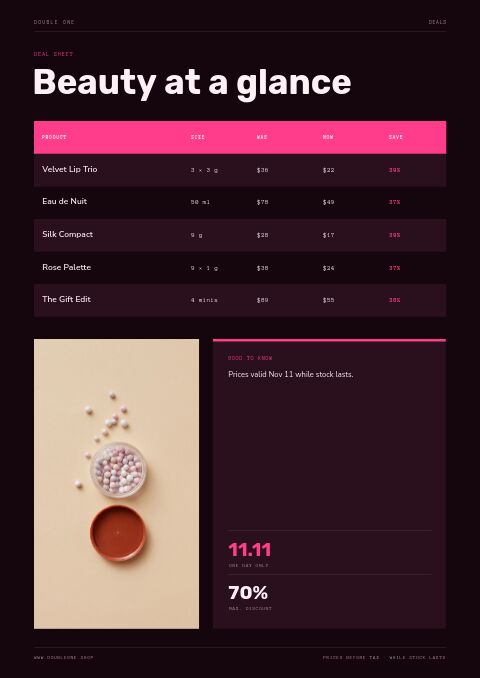 Singles’ Day 11.11 — Size / Spec Guide page