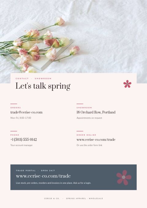 Spring Collection — Contact / Info page