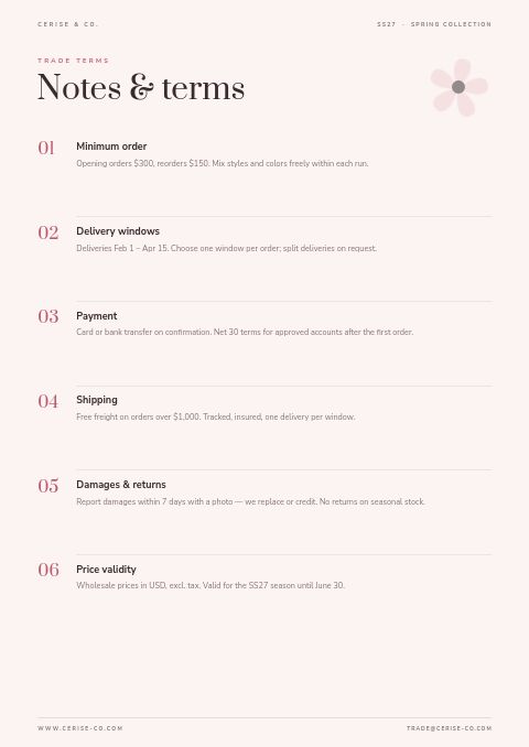 Spring Collection — Notes / Terms page