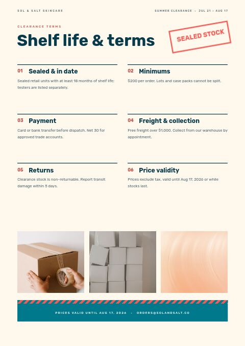 Summer Clearance — Notes / Terms page
