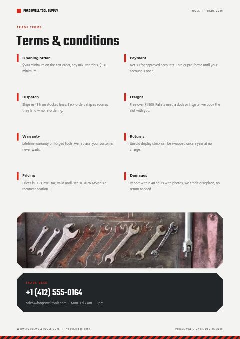 Tools Catalog — Notes / Terms page