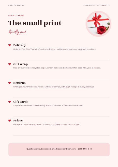 Valentine’s Gift Guide — Notes / Terms page