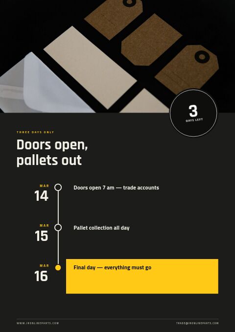 Warehouse Sale — Event / Launch page