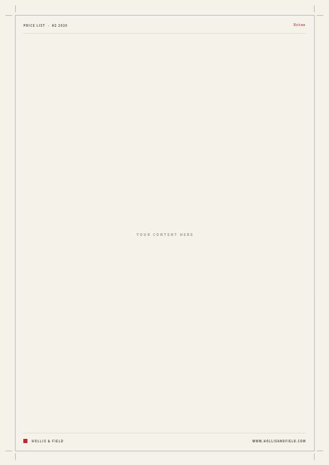 Wholesale Price List — Framed Blank page