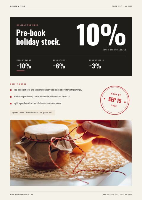 Wholesale Price List — Promo / Sale page