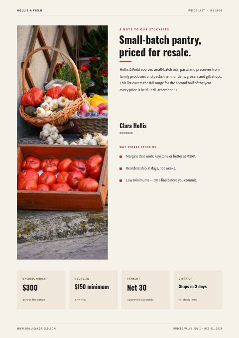 Wholesale Price List — Welcome / About page