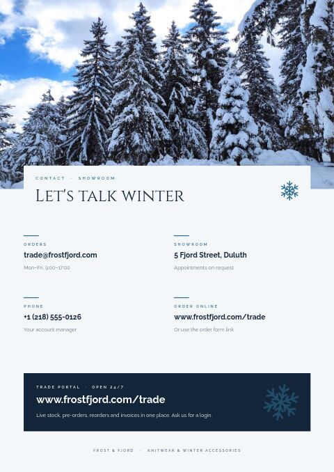 Winter Collection — Contact / Info page