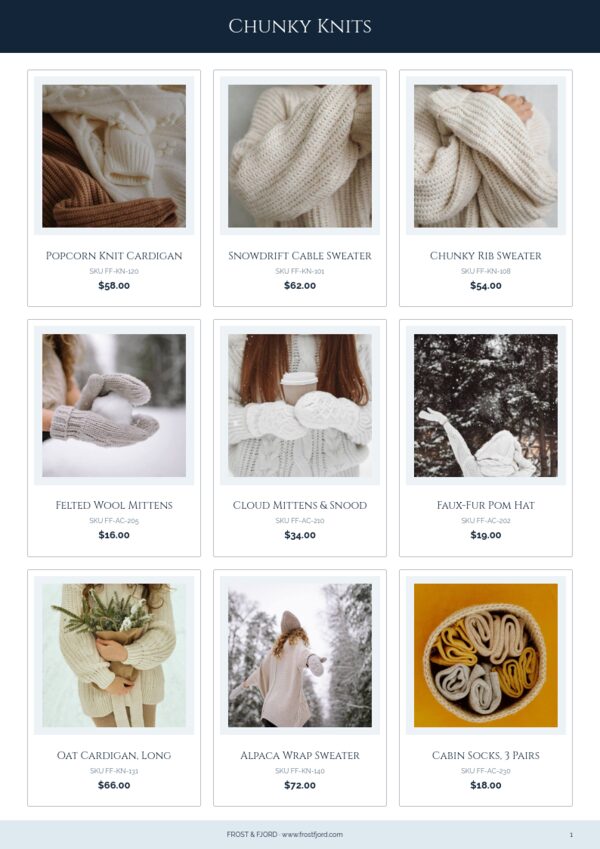 Winter Collection — product page, 3 × 3 grid