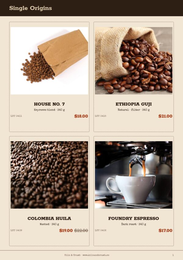 Coffee & Bakery — product page, 2 × 2 grid