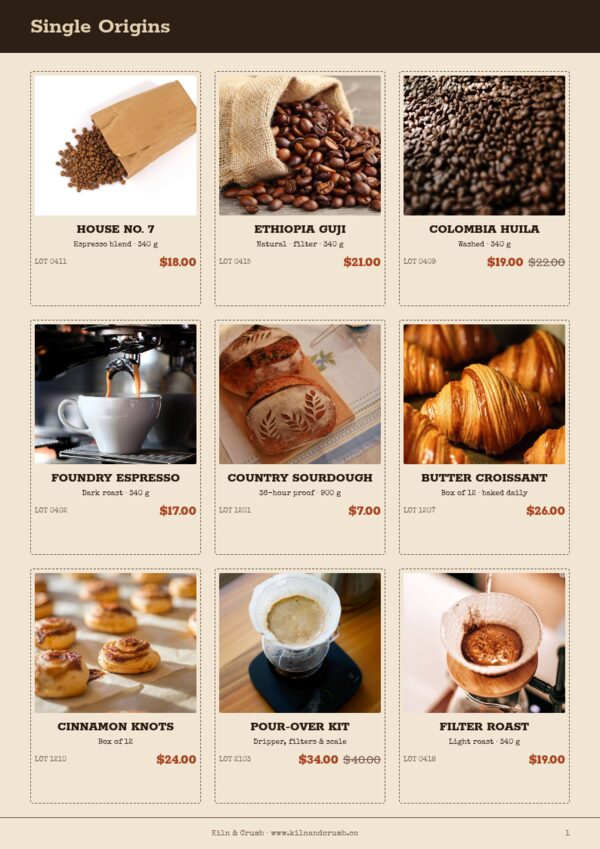 Coffee & Bakery — product page, 3 × 3 grid