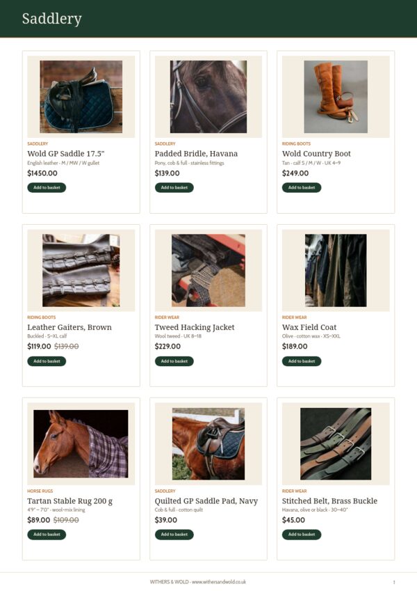 Equestrian & Country — product page, 3 × 3 grid