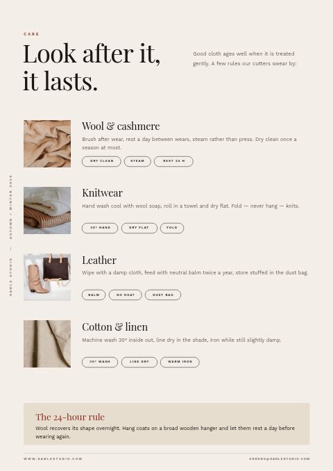 Fashion & Apparel — Care Instructions page