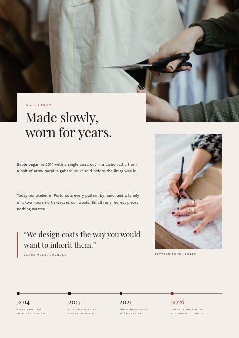 Fashion & Apparel — Brand Story page