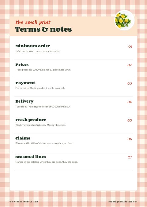 Food & Beverage — Notes / Terms page