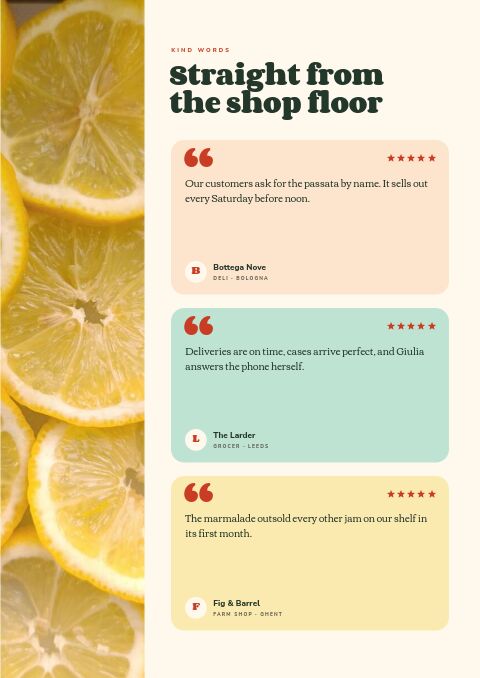 Food & Beverage — Testimonials page