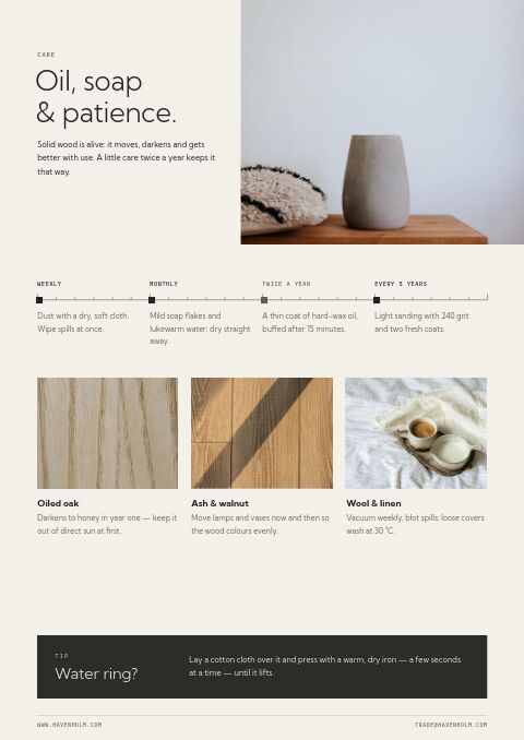 Furniture & Home — Care Instructions page