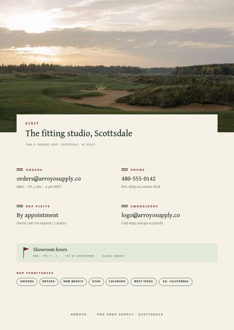 Golf & Club — Contact / Info page
