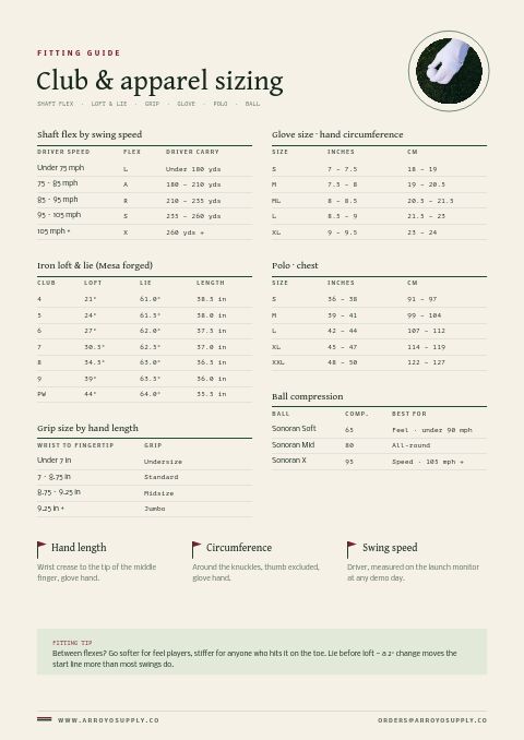Golf & Club — Size / Spec Guide page