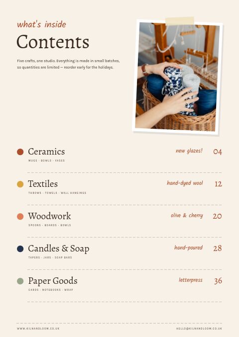Handmade & Craft — Contents page