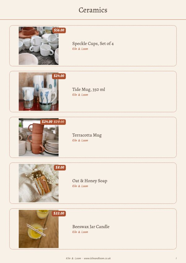 Handmade & Craft — product page, Line sheet