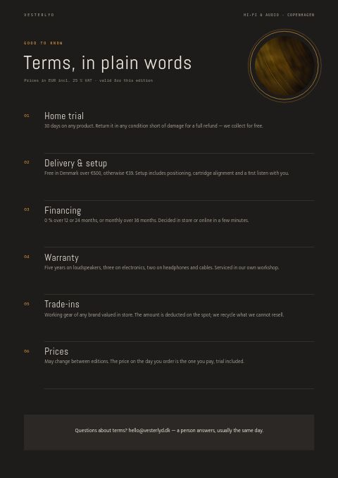 Hi-Fi & Audio — Notes / Terms page