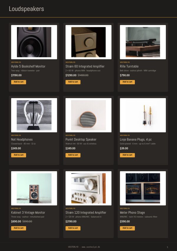 Hi-Fi & Audio — product page, 3 × 3 grid