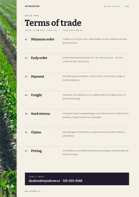 Agricultural Supplies Premium — Notes / Terms page