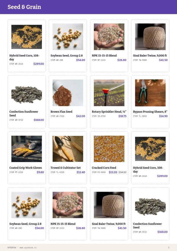 Agricultural Supplies Premium — product page, 4 × 4 grid