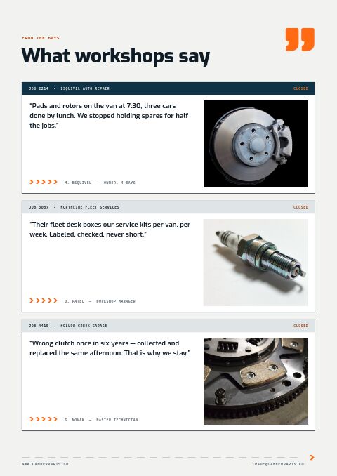 Automotive Parts Premium — Testimonials page