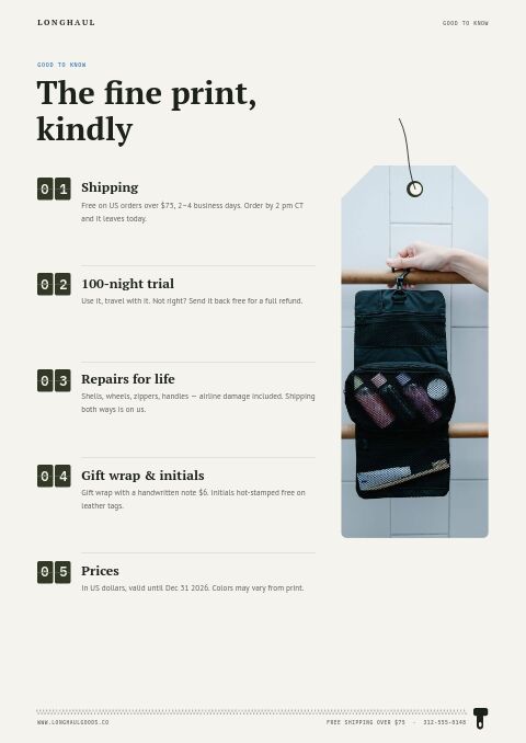 Bags & Luggage Premium — Notes / Terms page