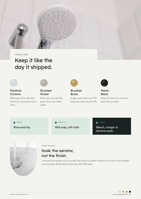 Bathroom Fixtures Premium — Care Instructions page