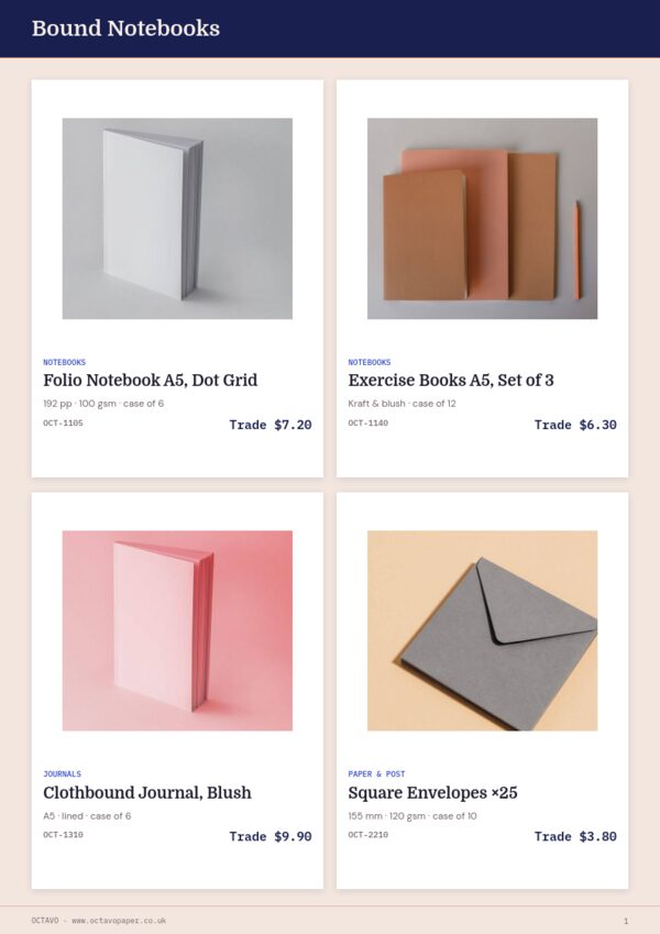 Books & Stationery Premium — product page, 2 × 2 grid