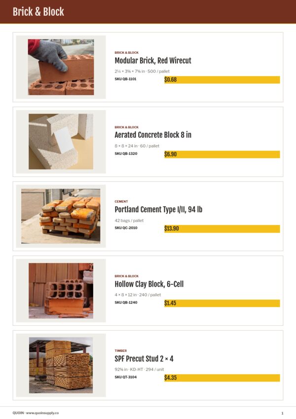 Building Materials Premium — product page, Line sheet