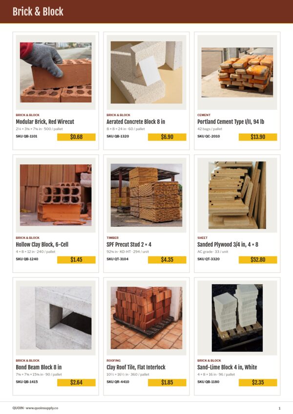 Building Materials Premium — product page, 3 × 3 grid