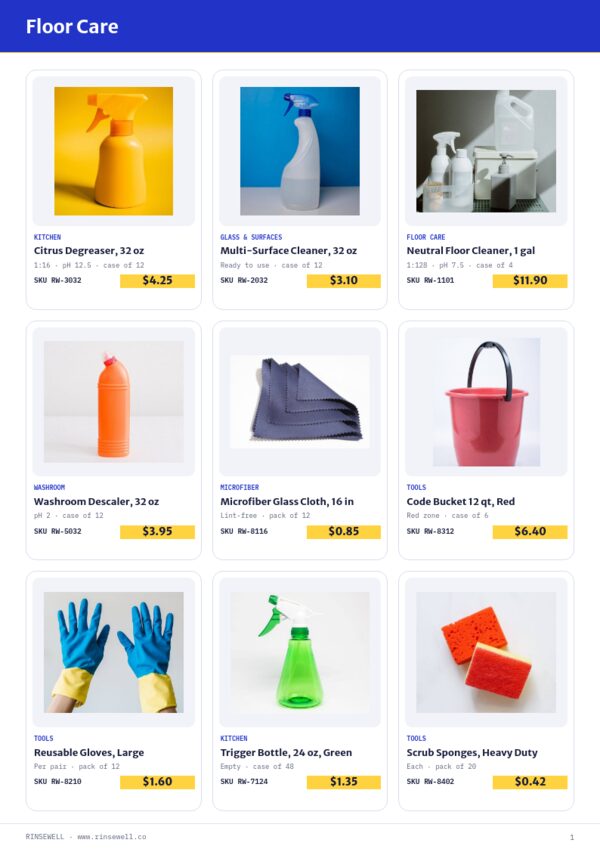 Cleaning Supplies Premium — product page, 3 × 3 grid