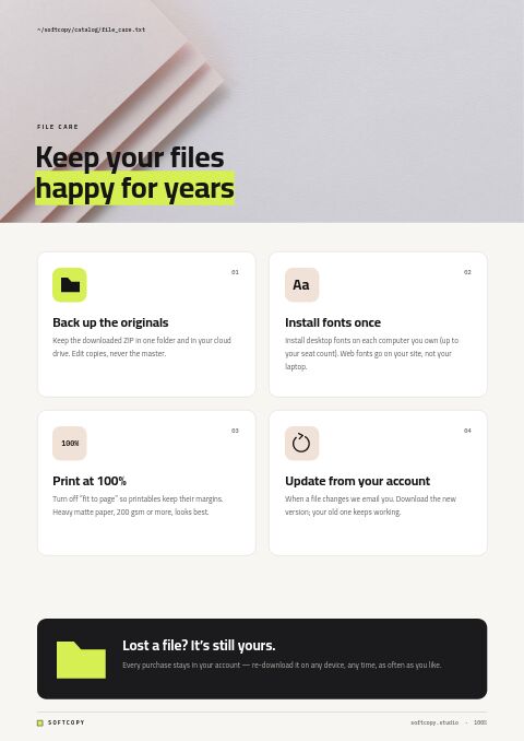 Digital Products Premium — Care Instructions page