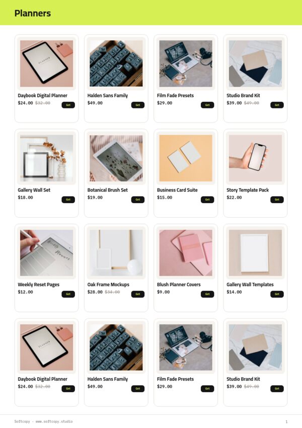 Digital Products Premium — product page, 4 × 4 grid