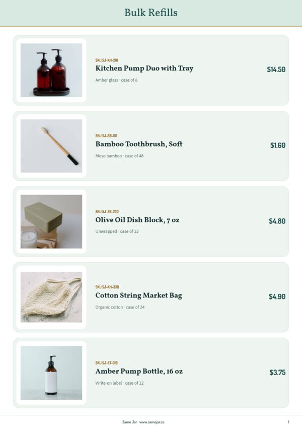 Eco-Friendly Products Premium — product page, Line sheet