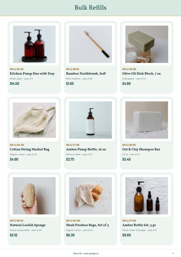 Eco-Friendly Products Premium — product page, 3 × 3 grid