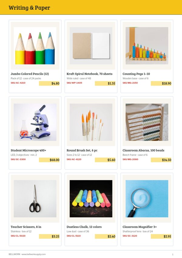 Educational Supplies Premium — product page, 3 × 3 grid