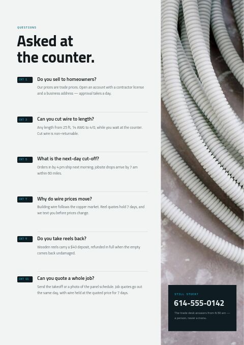 Electrical Supplies Premium — FAQ page