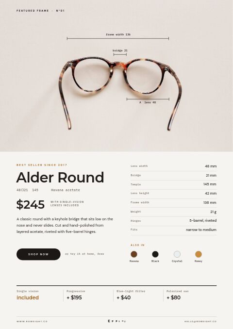 Eyewear Premium — Featured Product page