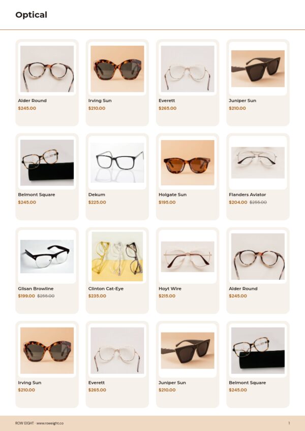 Eyewear Premium — product page, 4 × 4 grid