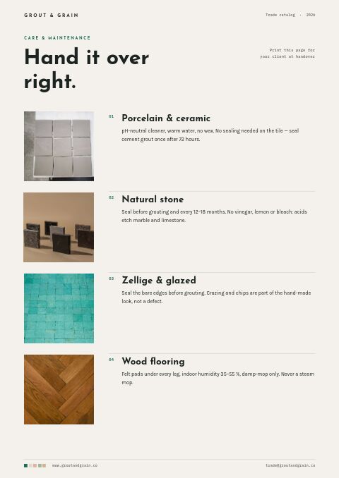 Flooring & Tile Premium — Care Instructions page