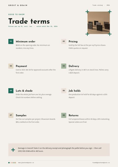 Flooring & Tile Premium — Notes / Terms page