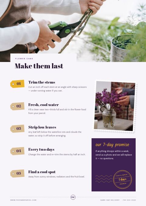 Flowers & Gifts Premium — Care Instructions page