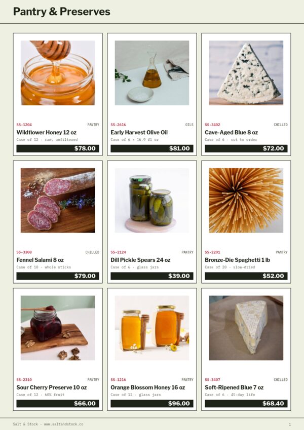 Food & Beverage Premium — product page, 3 × 3 grid
