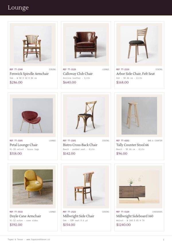 Furniture Premium — product page, 3 × 3 grid